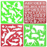 Трафарет для рисования 4шт "Животные, рыбы, птицы, буквы" KNZ