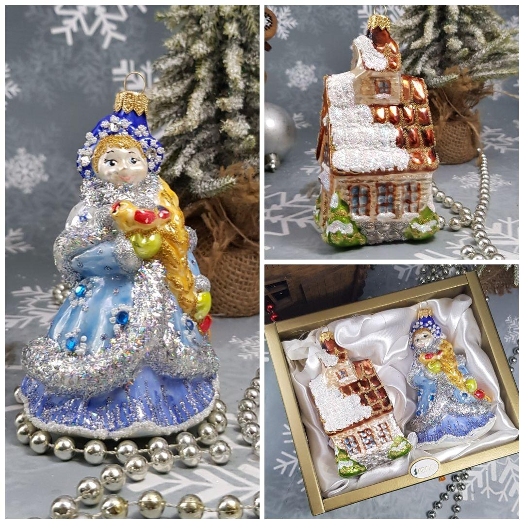 Набір скляних ялинкових іграшок Дід Мороз і Снігуронька Irena