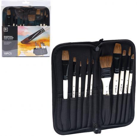 Набір кистей художніх з натуральною ворсою 10 шт watercolor brush KNZ