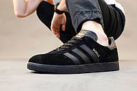 Чоловічі кросівки чорні Adidas Gazelle black. Замшеві кеди весна літо чоловічі Адідас Газель, фото 3
