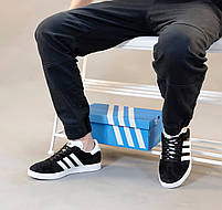 Чоловічі кеди низькі чорно-білі Adidas Gazelle. Замшеві кросівки жіночі весна літо чорні Адидас Газель, фото 9