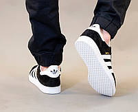 Чоловічі кеди низькі чорно-білі Adidas Gazelle. Замшеві кросівки жіночі весна літо чорні Адидас Газель, фото 5