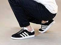 Чоловічі кеди низькі чорно-білі Adidas Gazelle. Замшеві кросівки жіночі весна літо чорні Адидас Газель, фото 6