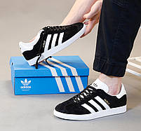 Чоловічі кеди низькі чорно-білі Adidas Gazelle. Замшеві кросівки жіночі весна літо чорні Адидас Газель, фото 10