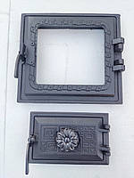 Дверца для печи со стеклом 330х360 мм,102865К топочная и поддувальная