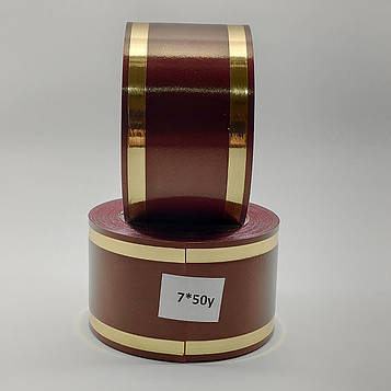 Стрічка ритуальна, колір бордо, ЗОЛОТО Ширина -7 см. Довжина -50м.