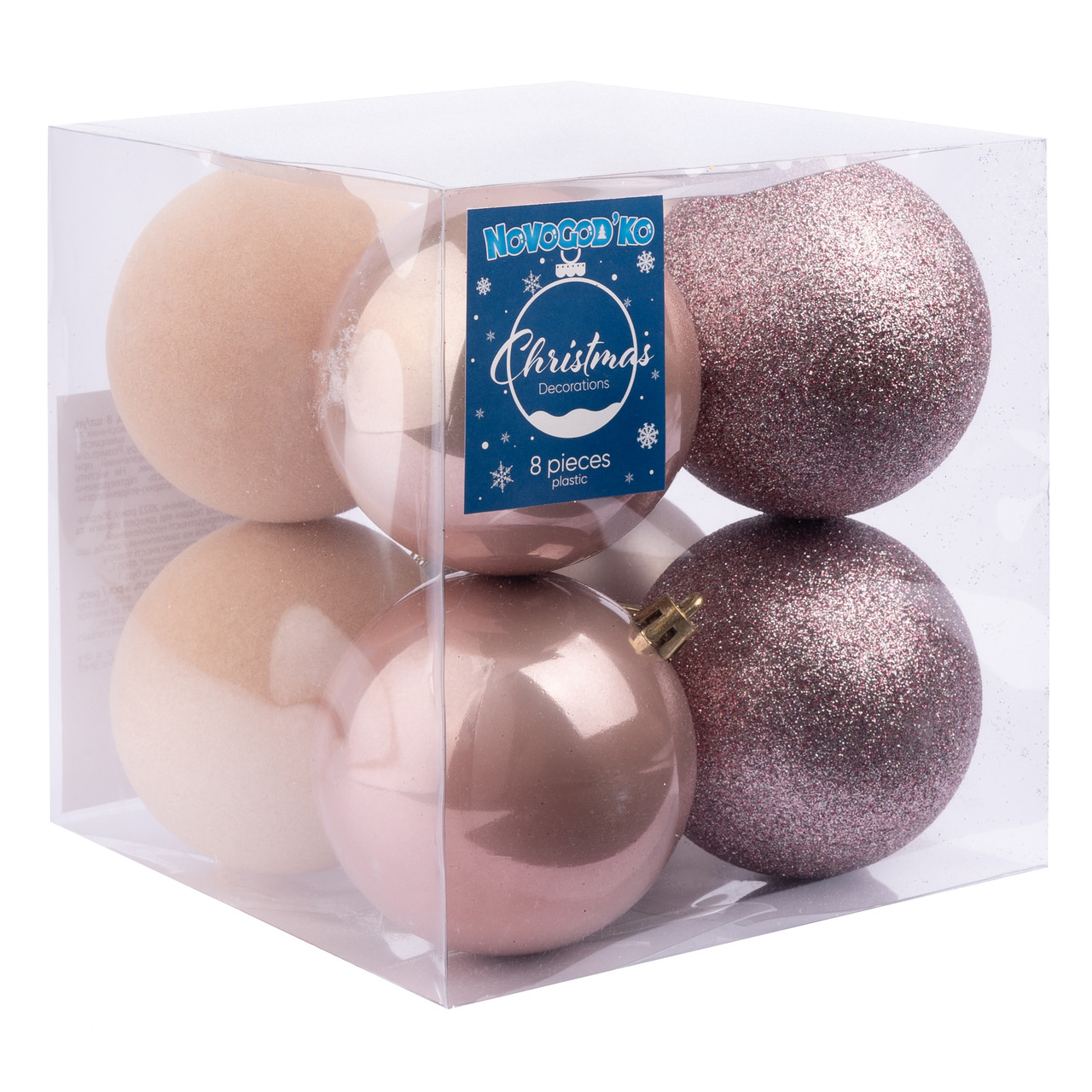 Набір новорічних куль Novogod'ko, пластик, 8см, 8 шт/уп, шампань