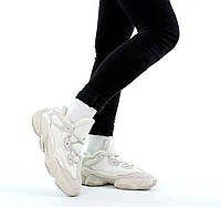 Обувь зимняя Адидас Изи Буст 500. Зимние кроссовки с мехом женские и мужские Adidas Yeezy Boost 500 бежевые
