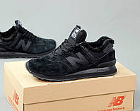 Зимние Нью Баланс 574 мужские кроссовки с мехом черные. Мужские полуботинки New Balance 574 на зиму замшевые