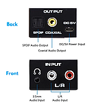 Аудіо конвертер декодер звуку з цифрового оптичного Toslink S/PDIF оптичного в аналоговий 2.0 стерео ЦАП (PC-1), фото 2