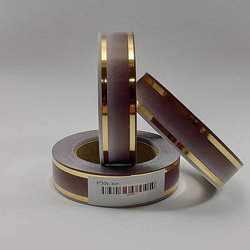 Стрічка ритуальна, 3D металік, колір какао, ЗОЛОТО - 3 см