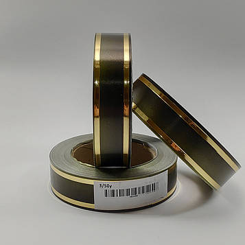 Стрічка ритуальна, 3D металік, колір оливковий, ЗОЛОТО - 3 см