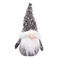 Новорічна м'яка іграшка Novogod'ko "Гном", срібна паєтка, 27см