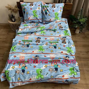 Комплект постільної білизни 150*215 см "Майнкрафт" (голубий) 100% бавовна