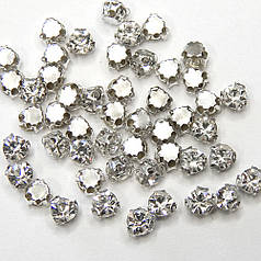 Стрази скляні "Шатон" в цапах срібло, пришивні, SS16 (4 мм) (50 шт)
