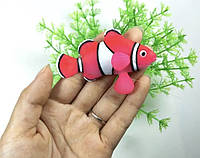Искусственная рыбка Клоун, красная, силиконовая и люминисцентная (светящая )декор в аквариум - размер 4*6 см