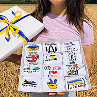 Набір шкарпеток для дівчат з українською символікою на 12 пар 36-41р комплект жіночих шкарпеток у коробочці зі стрічкою
