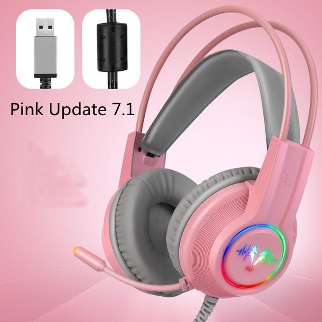 Игровые Наушники с Подсветкой и Микрофоном Wolf Hunter H200 RGB Розовые ...