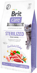 Brit Care Cat GF Sterilized Weight Control, сухий корм контроль ваги для стерилізованих котів качка/індей 7 кг