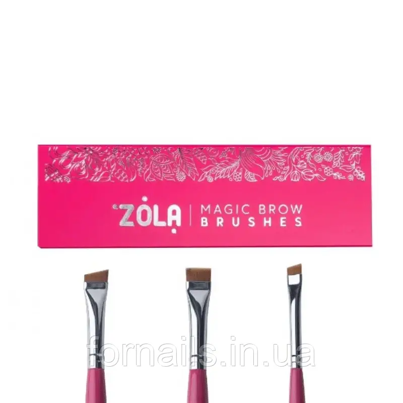 Набір пензлів ZOLA MAGIC BROW BRUSHES для фарбування брів, малиновий