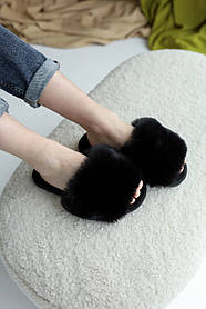Кімнатні м'які жіночі капці домашні пухнасті чорні