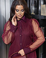 Нарядная блуза с рукавами из сеточки с напылением Ткань софт и сетка с напылением Размеры 48-50,52-54,56-58