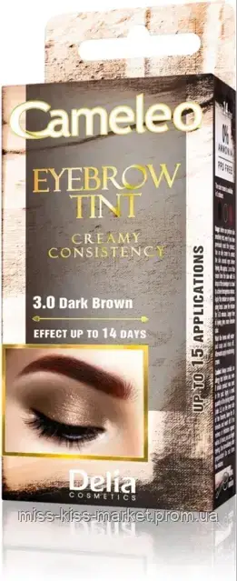 Крем-краска для бровей, темно-коричневая Delia Eyebrow Tint Cream Cameleo 3.0 Dark Brown - фото 2 - id-p1714798812