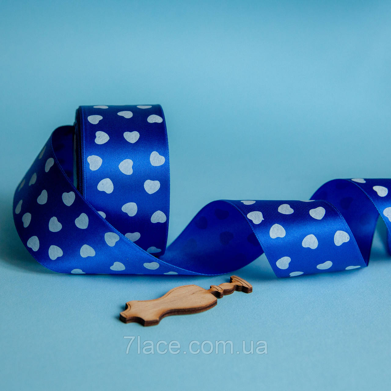 Стрічка атласна з принтом / колір СИНIЙ / ширина 5 см / від 1 метра