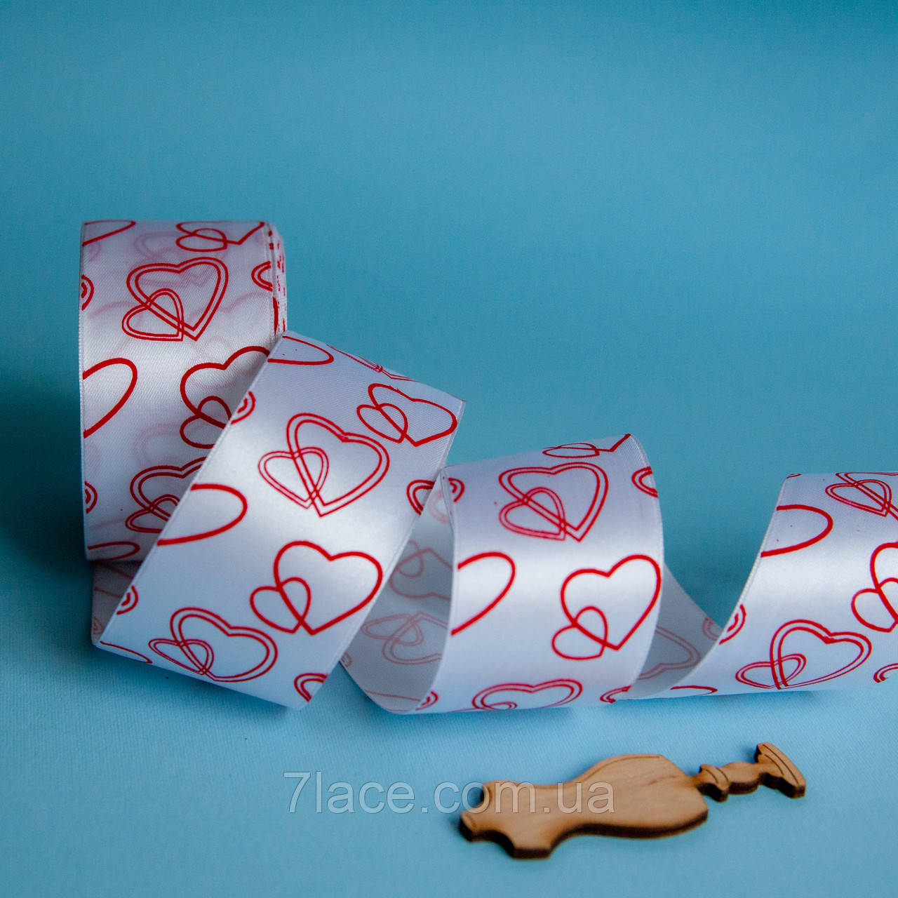 Стрічка атласна з принтом / колір БІЛИЙ / ширина 5 см / від 1 метра, фото 1