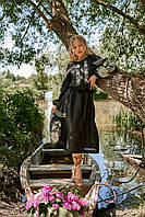 Чорна вишита сукня з льону, арт. 4529-коротке