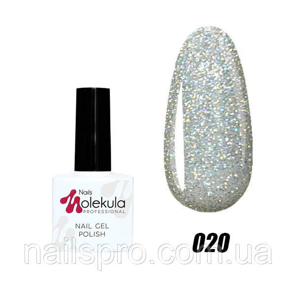 Гель-лак для нігтів Nails Molekula Gel Polish №20 Голографік срібло