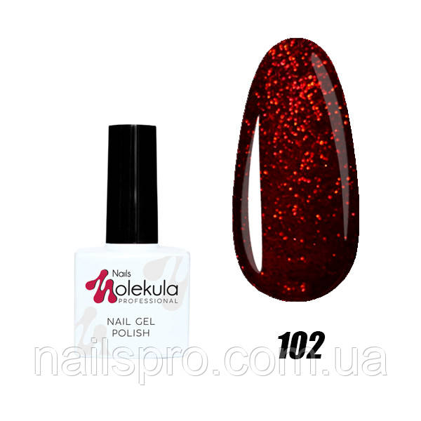 Гель-лак для нігтів Nails Molekula Gel Polish № 102 Темно-червоне мерехтіння