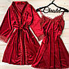 Халат жіночий короткий оксамитовий з мереживом (без сорочки!) бордовий розмір one size (XS-L), фото 4