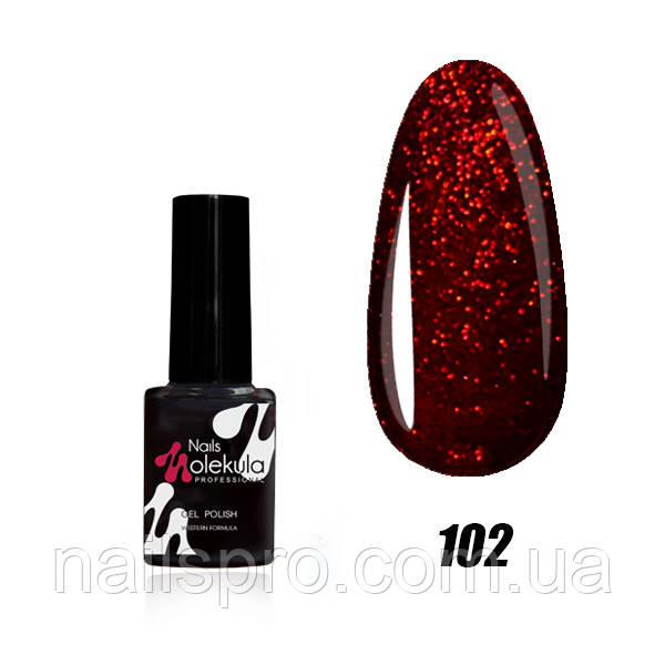 Гель-лак для нігтів Nails Molekula Gel Polish 6 мл №102 Темно червоне мерехтіння