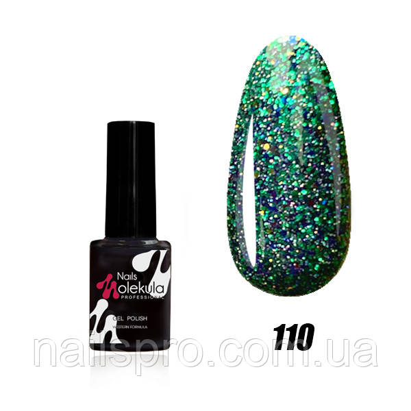 Гель-лак для нігтів Nails Molekula Gel Polish 6 мл №110 Іскристий зелений