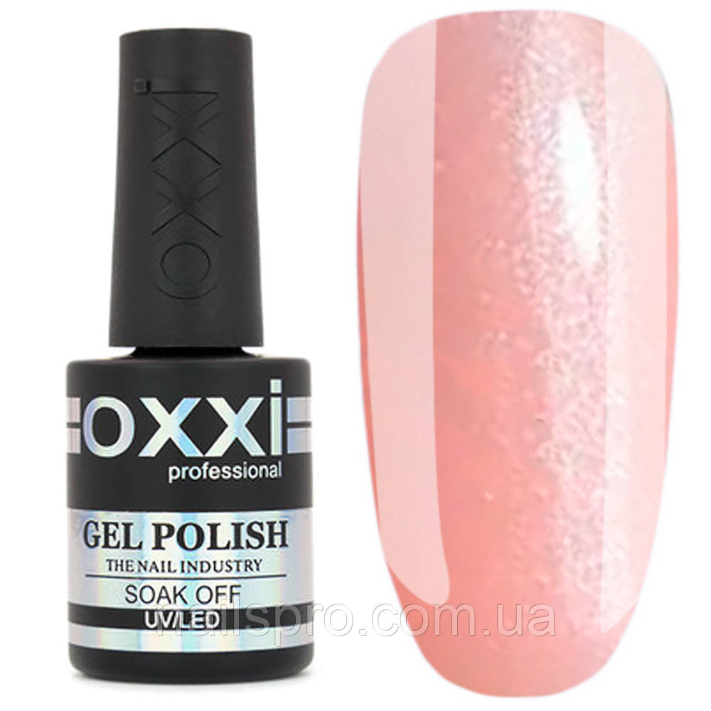Камуфлююча база для гель-лаку OXXI Cover Base 15 мл № 08 ніжно-рожева зі срібним шиммером