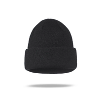 Двойная чёрная вязаная шапка с отворотом (утепленная)