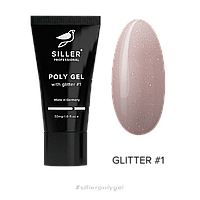 Siller Poly Gel with glitter №1 Полигель моделирующий с глиттером (бледно-персиковый), 30 мл