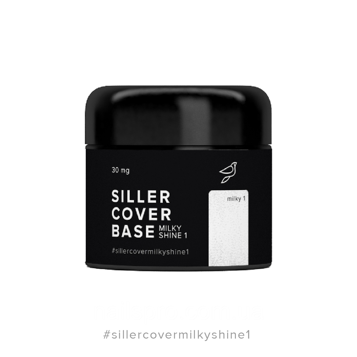 Siller Cover Base Milky Shine №1 молочна камуфлююча база c сріблястим блиском для нігтів, 30 мл