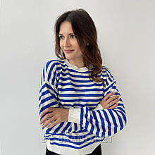 42-48 (One size). Стильний жіночий джемпер з круглим вирізом у яскраво-синю та білу смужку, Туреччина