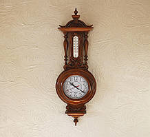 Настінний годинник дерев'яний із термометром Класика