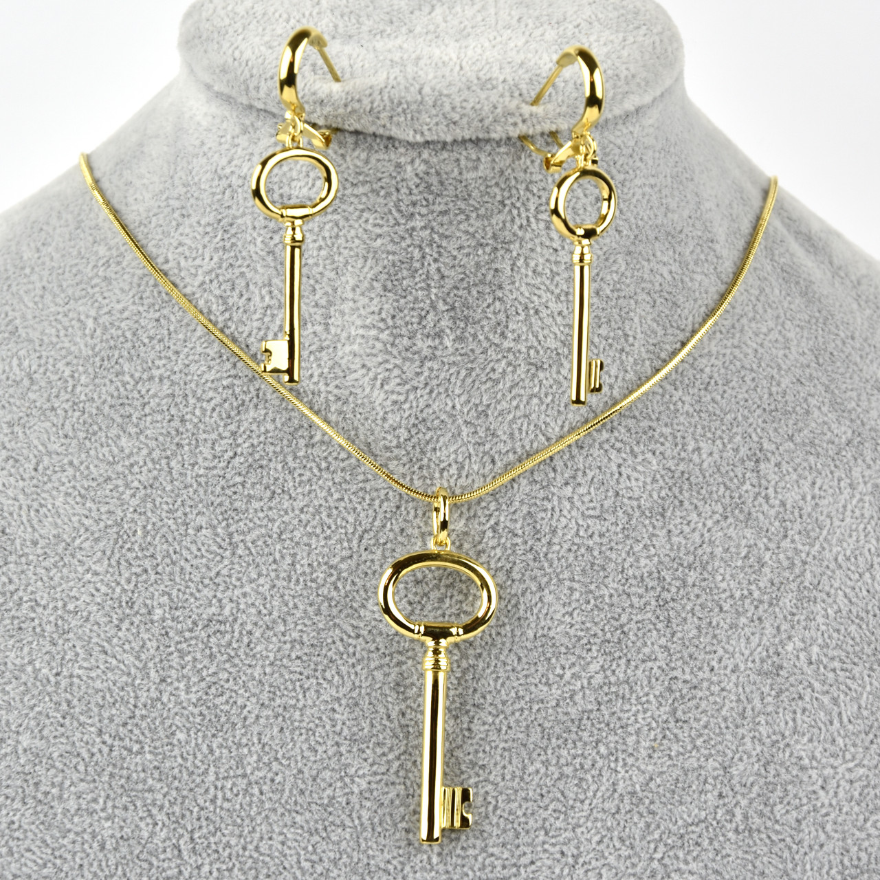 Комплект кольє та сережки ювелірна біжутерія позолота 18K ключі сережки гвоздики 5 см довжина кольє 47 см - фото 1 - id-p1714828466
