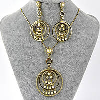 Кольє та сережки ювелірна біжутерія позолота 18К зі стразами та перлами сережки гвоздики 8 см довжина кольє 47 см