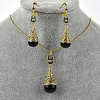 Кольє та сережки ювелірна біжутерія позолота 18К у стразах і з намистинами сережки гвоздики 5,5 довжина кольє 50 см