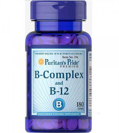 Вітамін В комплекс c В12 Puritan's Pride Vitamin B-Complex with B-12 180 таб., фото 2