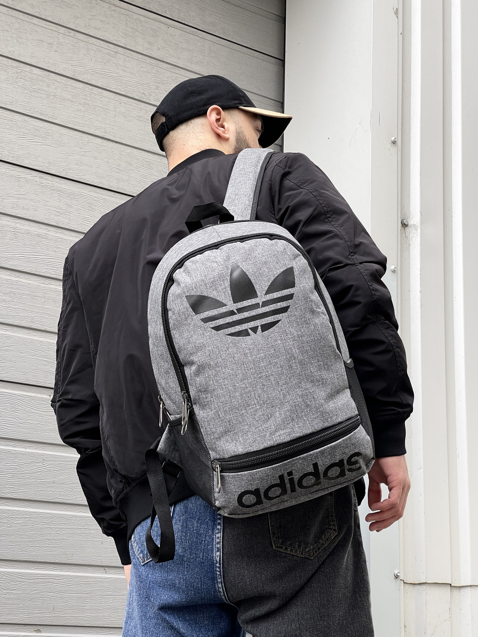 Рюкзак міський спортивний чоловічий жіночий Adidas сірий меланж портфель сумка адідас