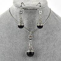 Кольє та сережки ювелірна біжутерія позолота 18К у стразах і з намистинами сережки гвоздики 5,5 довжина кольє 50 см