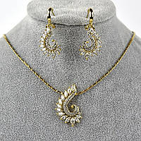 Комплект ювелірної біжутерії позолота 18К з білими кристалами сережки гвоздики 4,5 довжина кольє 50 см
