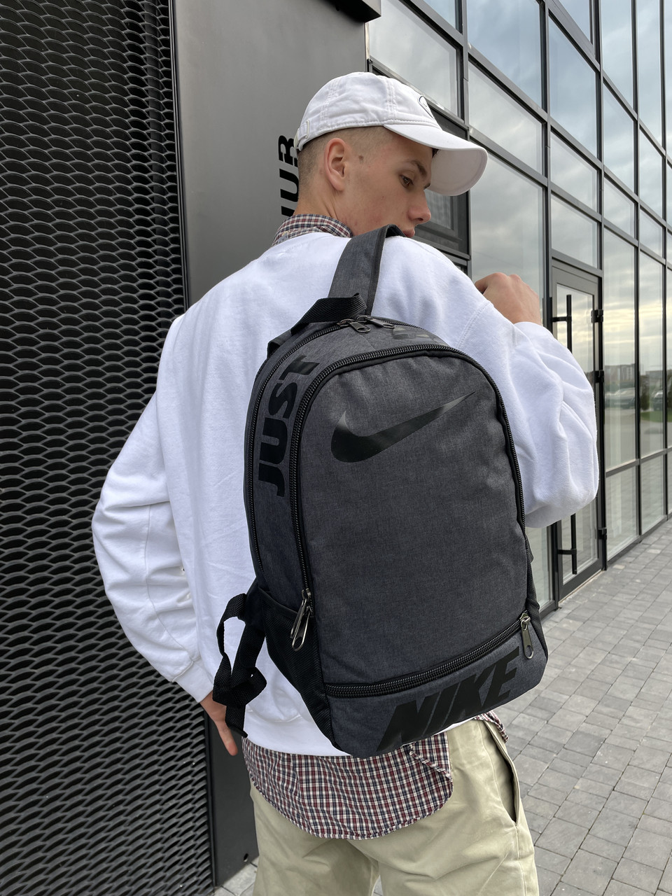 Рюкзак міський спортивний чоловічий жіночий Nike just do it темно-сірий портфель сумка найк