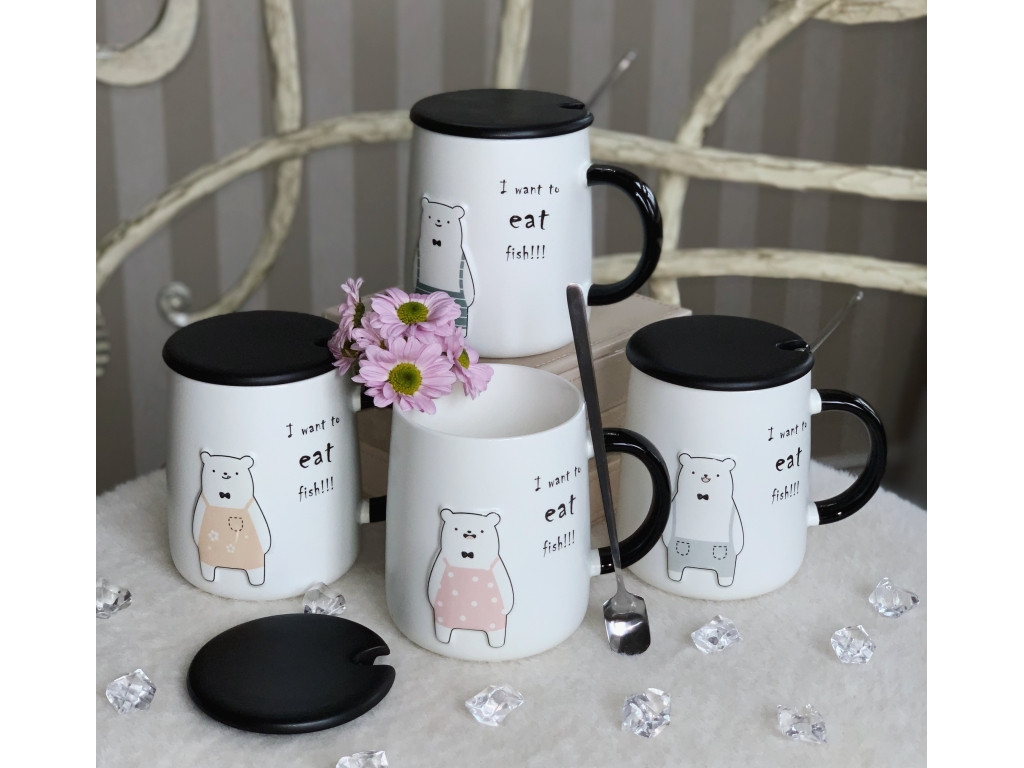 💜Чашка керамічна з кришкою та ложкою, стильна, гарна, зручна, фото 1
